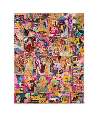 Colorful collage of multiple religious scenes and people
